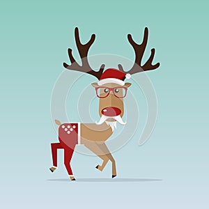 Christmas Reindeer in flat design for Christmas or New Year holiday decoration. Cartoon character. Vector.