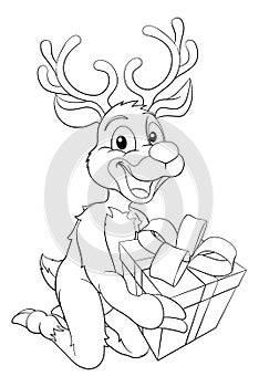 Christmas Reindeer With Gift Cartoon