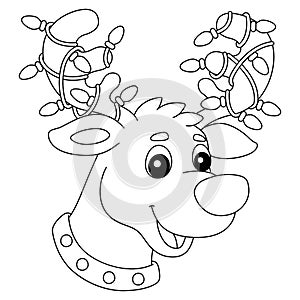 Christmas Reindeer Head Isolated Coloring Page