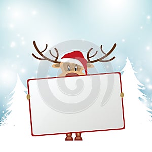 Christmas reindeer holding blank sign