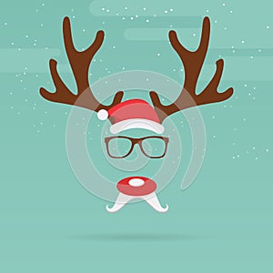 Christmas reindeer with red nose template in flat design.