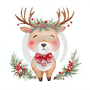 christmas reindeer with red ribbon