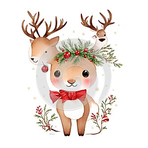 christmas reindeer with red ribbon