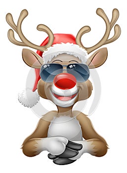 Christmas Reindeer Santa Hat Sunglasses Cartoon