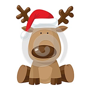 Christmas reindeer in Santa`s red hat