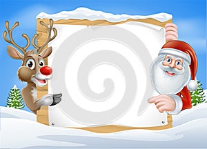 Christmas Reindeer and Santa Sign