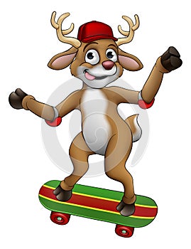 Christmas Reindeer Skateboarding Cartoon