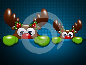 Christmas reindeers over blue lattice background