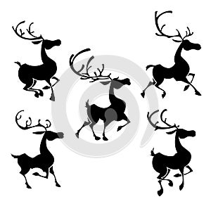 Christmas reindeers silhouettes. Santa deer poses