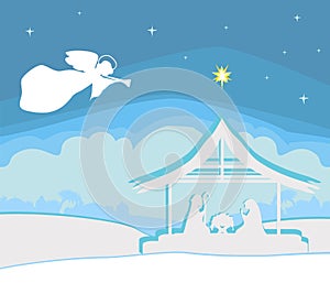 Christmas religious nativity scene with an angel and the star of Bethlehem