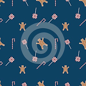Christmas repeat pattern created with sharp corner Christmas objects, seamless pattern