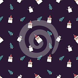 Christmas repeat pattern created with sharp corner Christmas objects, seamless pattern