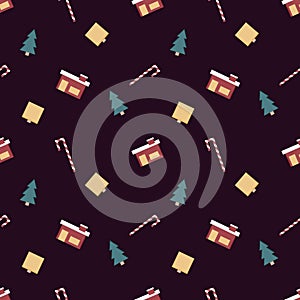 Christmas repeat pattern created with sharp corner Christmas objects, seamless pattern