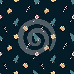 Christmas repeat pattern created with sharp corner Christmas objects, seamless pattern