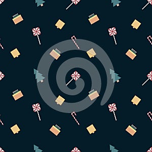 Christmas repeat pattern created with sharp corner Christmas objects, seamless pattern