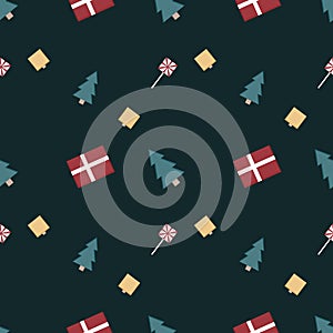 Christmas repeat pattern created with sharp corner Christmas objects, seamless pattern
