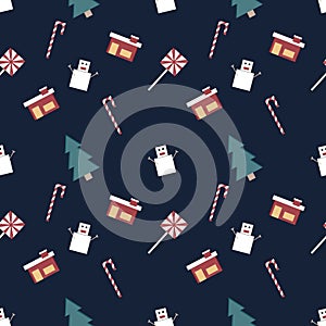 Christmas repeat pattern created with sharp corner Christmas objects, seamless pattern