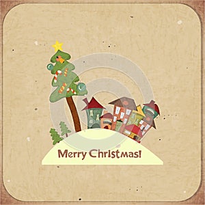 Christmas retro card with houses