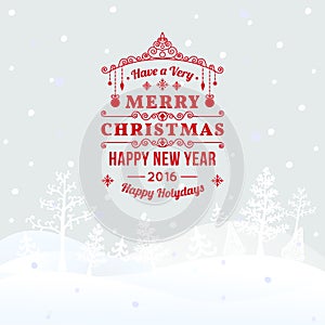 Christmas retro greeting card and background with hand-drawn Christmas tree and congratulation