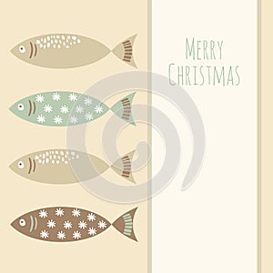 Christmas retro greeting card with fish, invitation