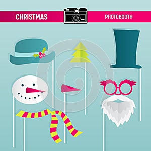 Christmas Retro Party set of Glasses, Hats, Moustaches, Beard, Masks for photobooth props