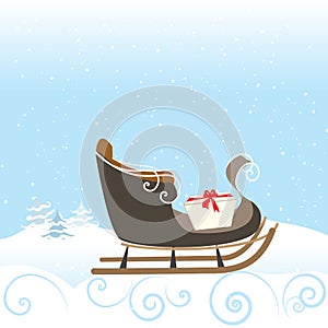 Christmas Retro Sled Gift Snow Snowflake Surprise Vector Illustration