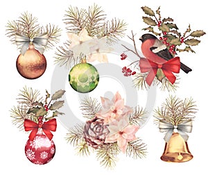 Christmas retro watercolor composition set