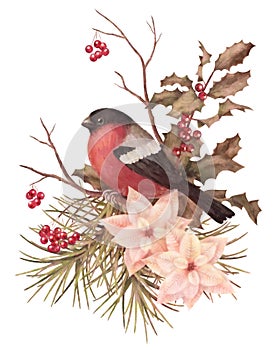 Christmas retro watercolor decorative composition