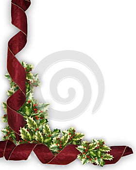 Christmas ribbon and holly border