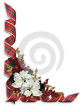 Christmas Ribbons Plaid with holiday flowers