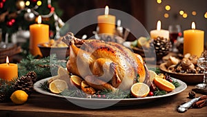 Christmas roasted turkey on Christmas table