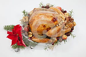 Christmas Roasted Turkey with Grab Apples over white