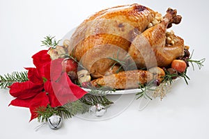 Christmas Roasted Turkey with Grab Apples over white