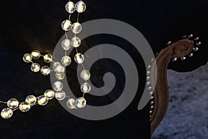 christmas romantic decoration with silver balls and light shining colors