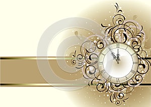 Christmas romantic design with antique clock