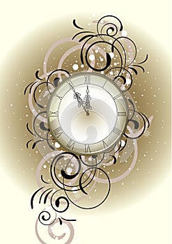 Christmas romantic design with antique clock