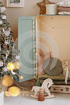 Christmas room design in light colors.