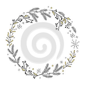 Christmas round floral wreath isolated.