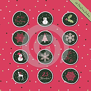 Christmas round stickers green