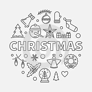 Christmas round vector illustration made with outline icons