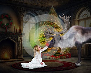 Christmas, Rudolph, Reindeer, Young Girl