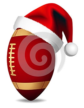 Christmas rugby ball and Santa Claus Hat - American football Sport Ball concept - Isolated on white Background -Vector new