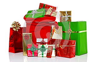 Christmas sack and presents isolated photo