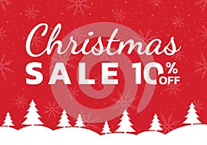 Christmas sale banner with 10 percent price off. Discount Xmas card