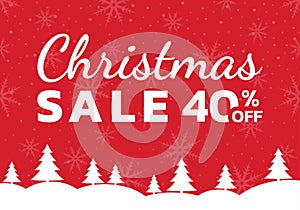 Christmas sale banner with 40 percent price off. Discount Xmas card, promotion poster, flyer design.