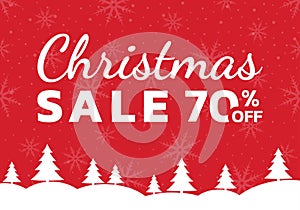 Christmas sale banner with 70 percent price off. Discount Xmas card, promotion poster, flyer design.