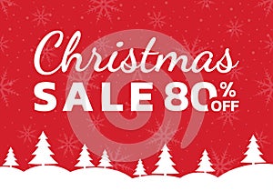 Christmas sale banner with 80 percent price off. Discount Xmas card, promotion poster, flyer design.