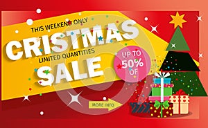 Christmas sale banner advertising background holiday discount xmas winter offer vector illustration.