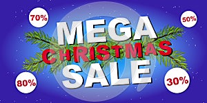 Christmas Sale banner. Big sale offer, banner template. Winter holidays discounts and sellout in stores and shops