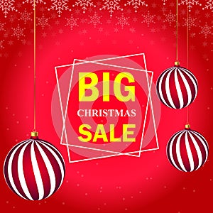 Christmas Sale banner.  Big sale offer, banner template. Winter holidays discounts and sellout in stores and shops